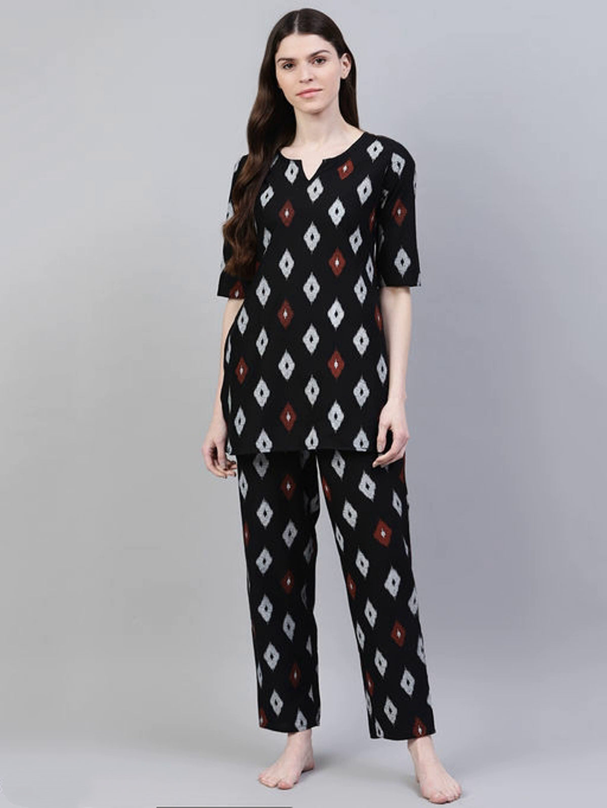 Women's Ikkat Print Cotton Night Suit Set