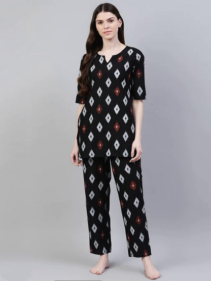 Women's Ikkat Print Cotton Night Suit Set