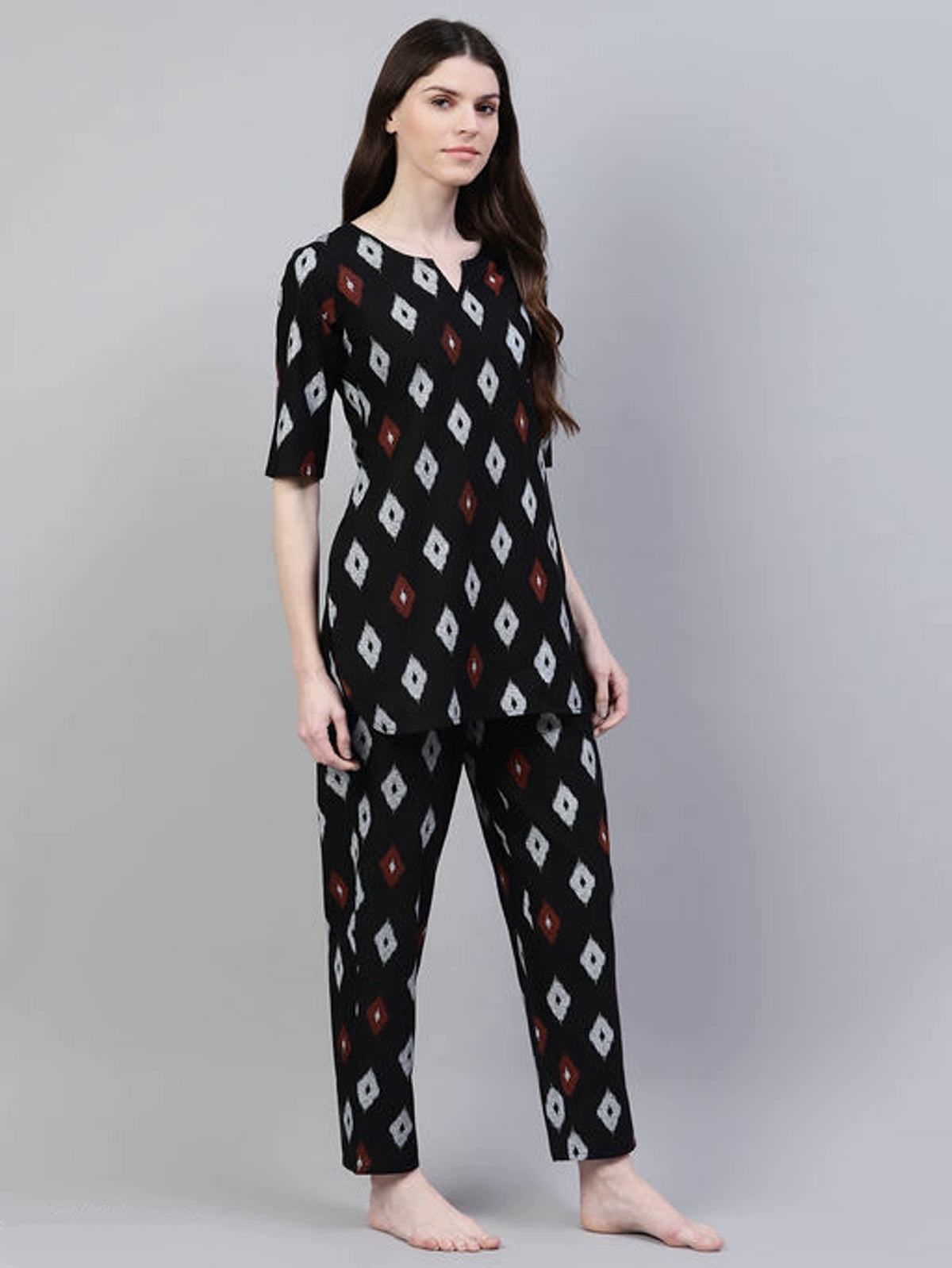 Women's Ikkat Print Cotton Night Suit Set