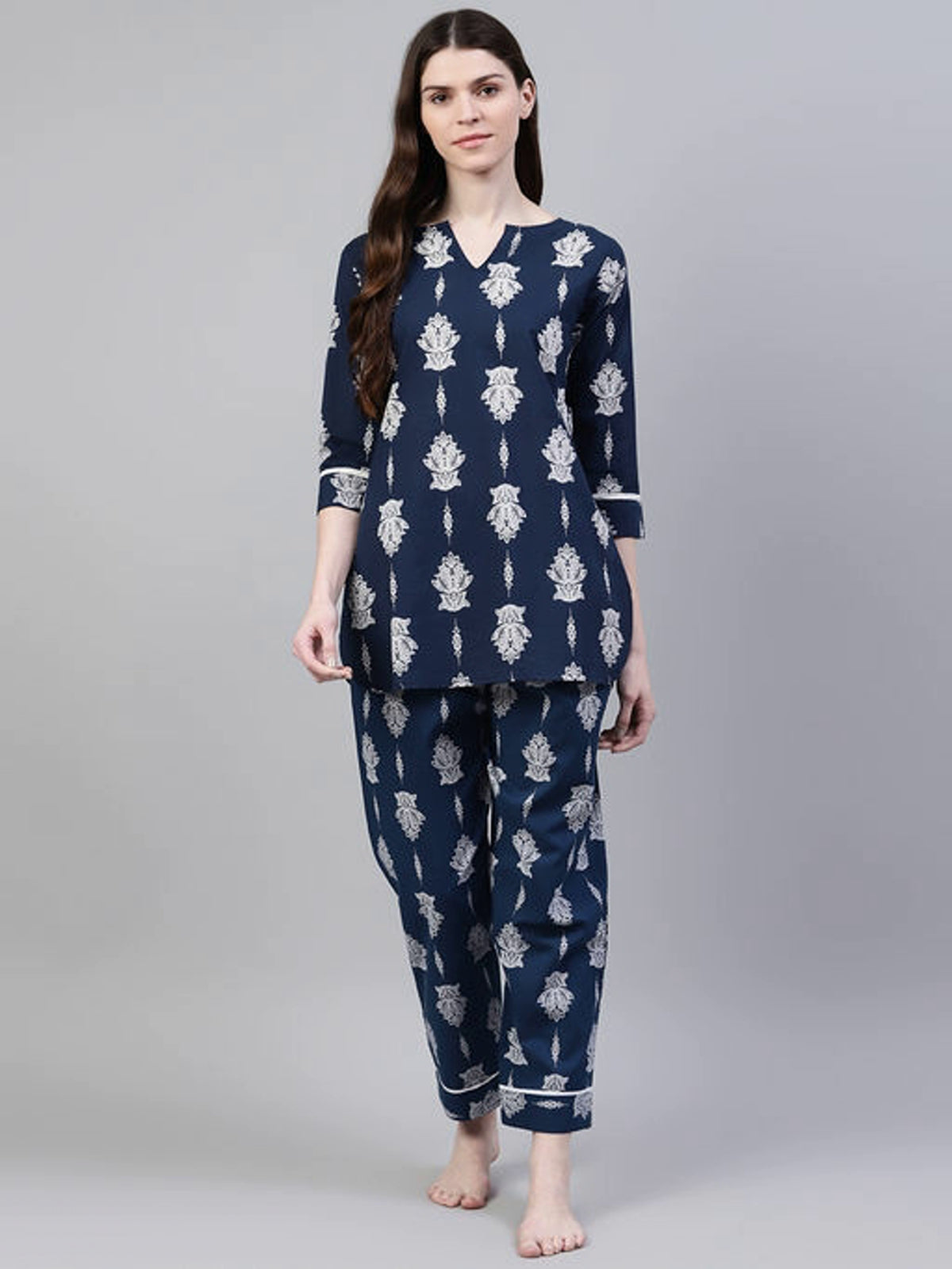 Women's Floral Print Cotton Night Suit Set