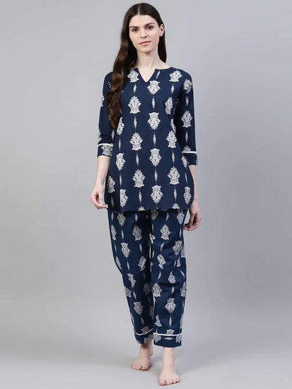 Women's Floral Print Cotton Night Suit Set