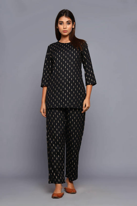 Women's Black Printed Viscose Rayon Lounge Wear Set