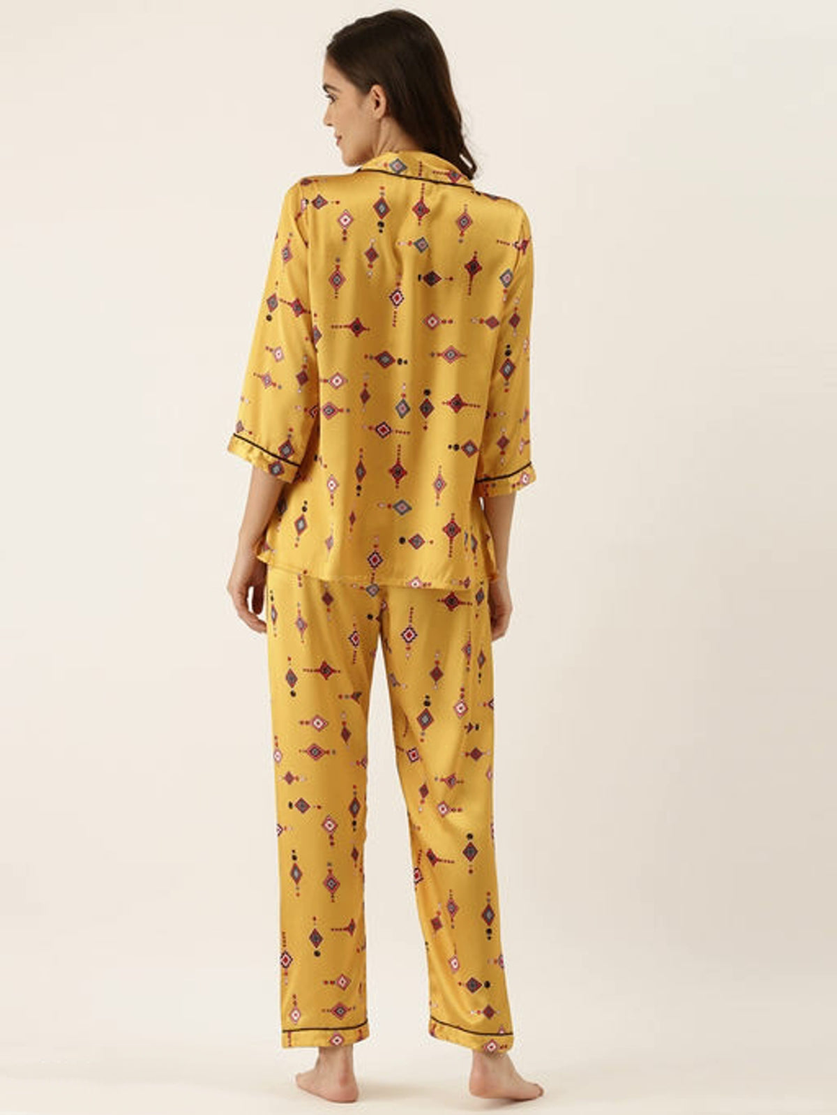 Women's Super Comfortable Mustard Satin Lounge Wear