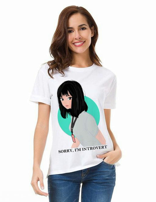 Women's Graphical White Viscose Cotton TShirt