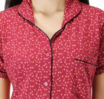Women Red Printed Straight Viscose Cotton Lounge Wear