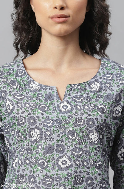 Women's Gray Printed Cotton Lounge Wear Set