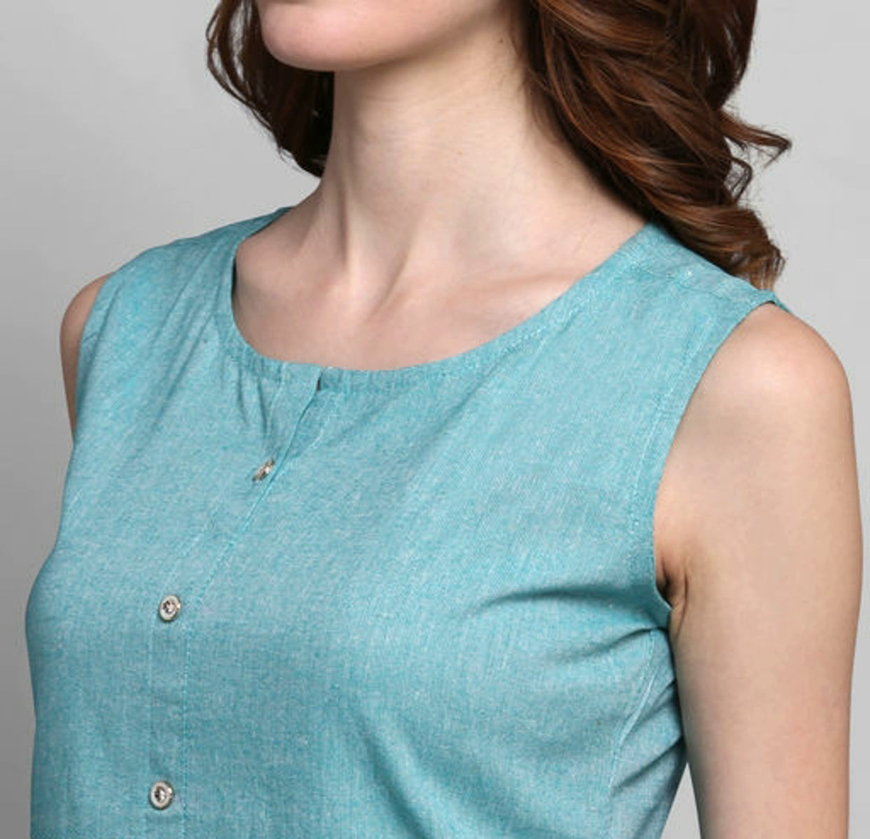 Women's Sleeveless Blue Solid Cotton Kurta