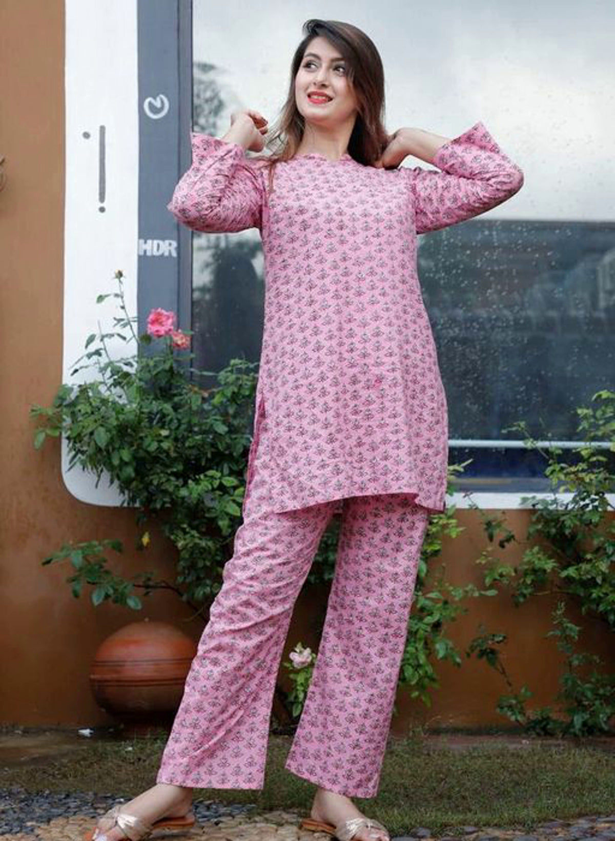 Women's Adorable Pink Viscose Cotton Lounge Wear