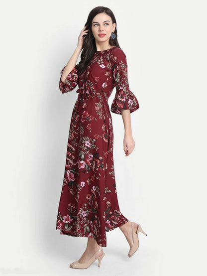 Women's Floral Maroon Maxi Dress