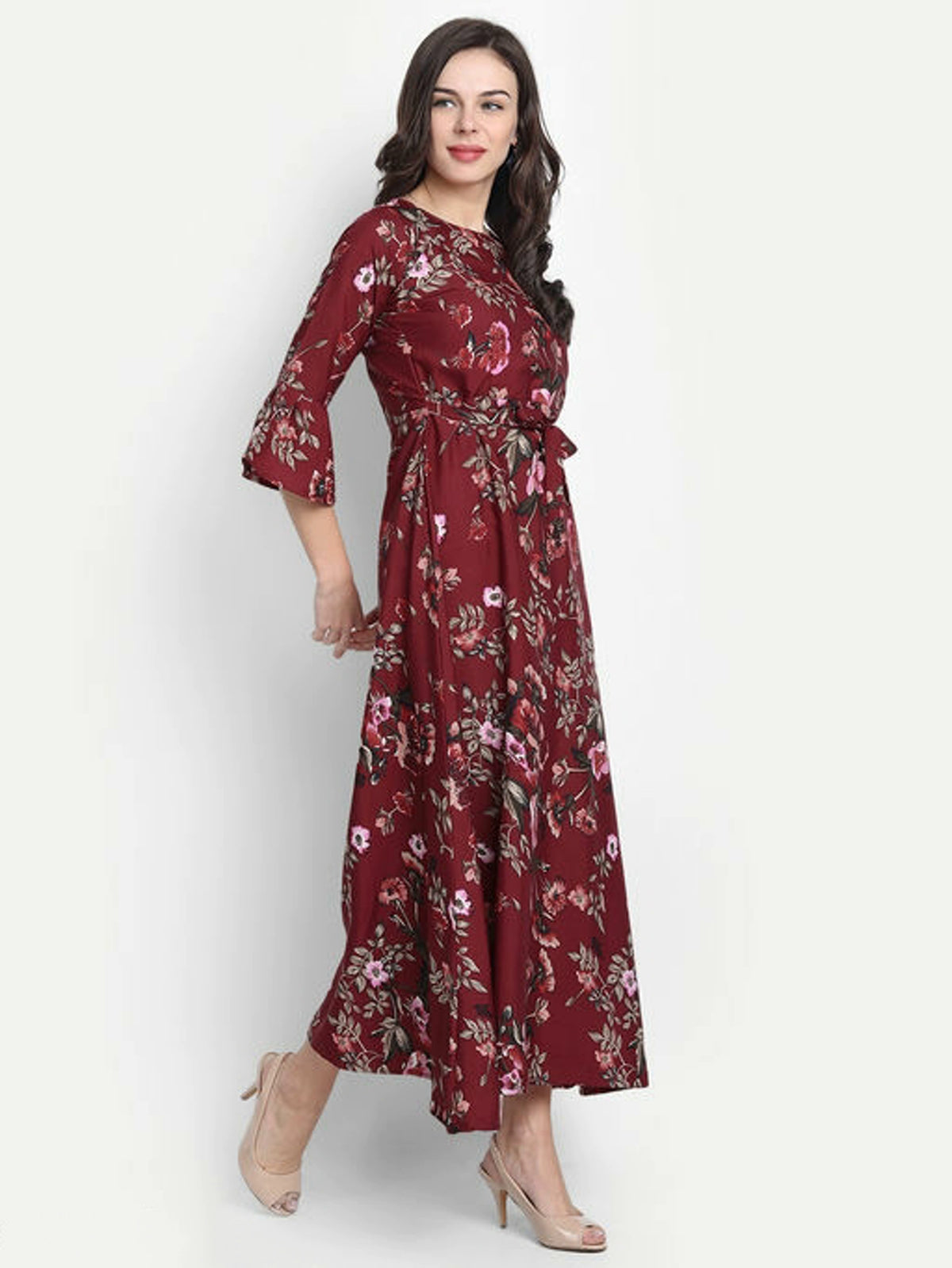 Women's Floral Maroon Maxi Dress