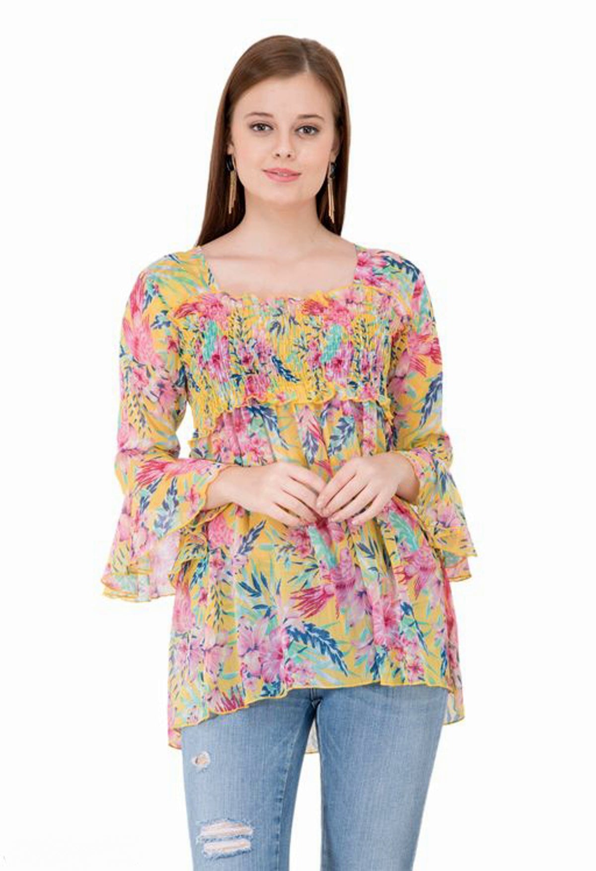 Women's Printed Tropical Chiffon  Top