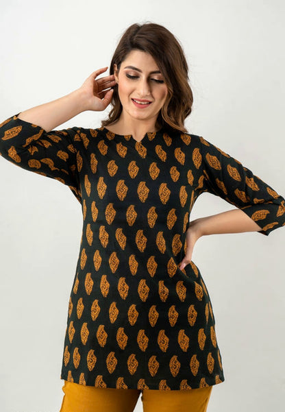 Women's Alluring Black and Mustard Contrast Cotton Lounge Wear