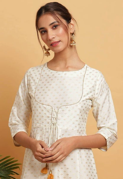 Women's Off White Poly Silk Kurta