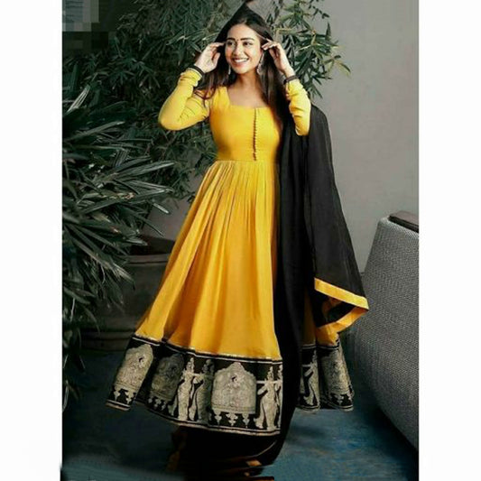 Women's Gorgeous Yellow Anarkali Kurta with Dupatta
