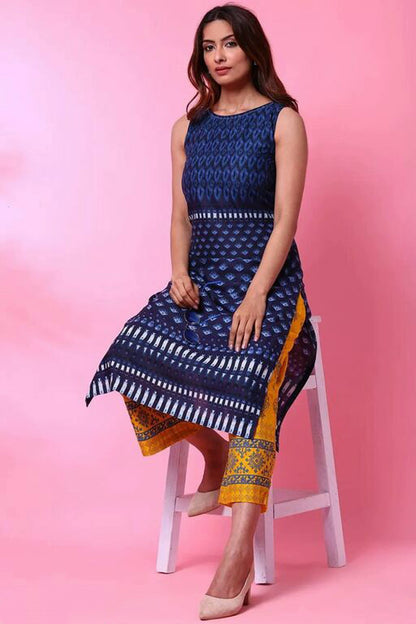 Women's Blue Printed Plus Size Kurta