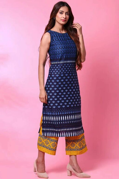 Women's Blue Printed Plus Size Kurta