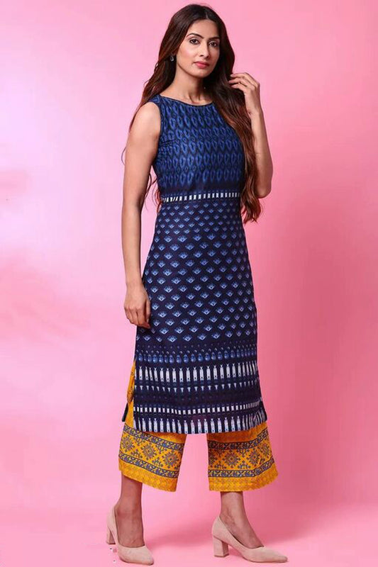 Women's Blue Printed Plus Size Kurta