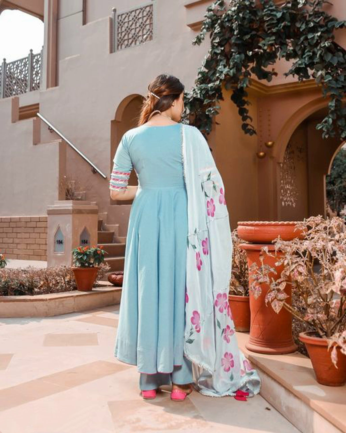 Women's Pretty Light Blue Anarkali Kurta Set with Designer Dupatta