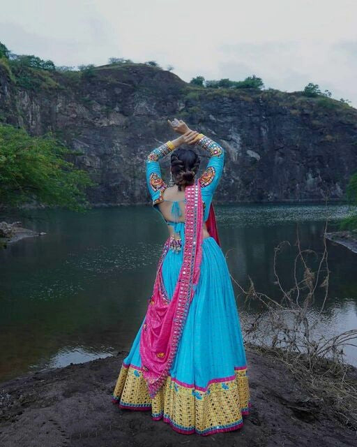 Blue Navratri Silk Lehenga Choli