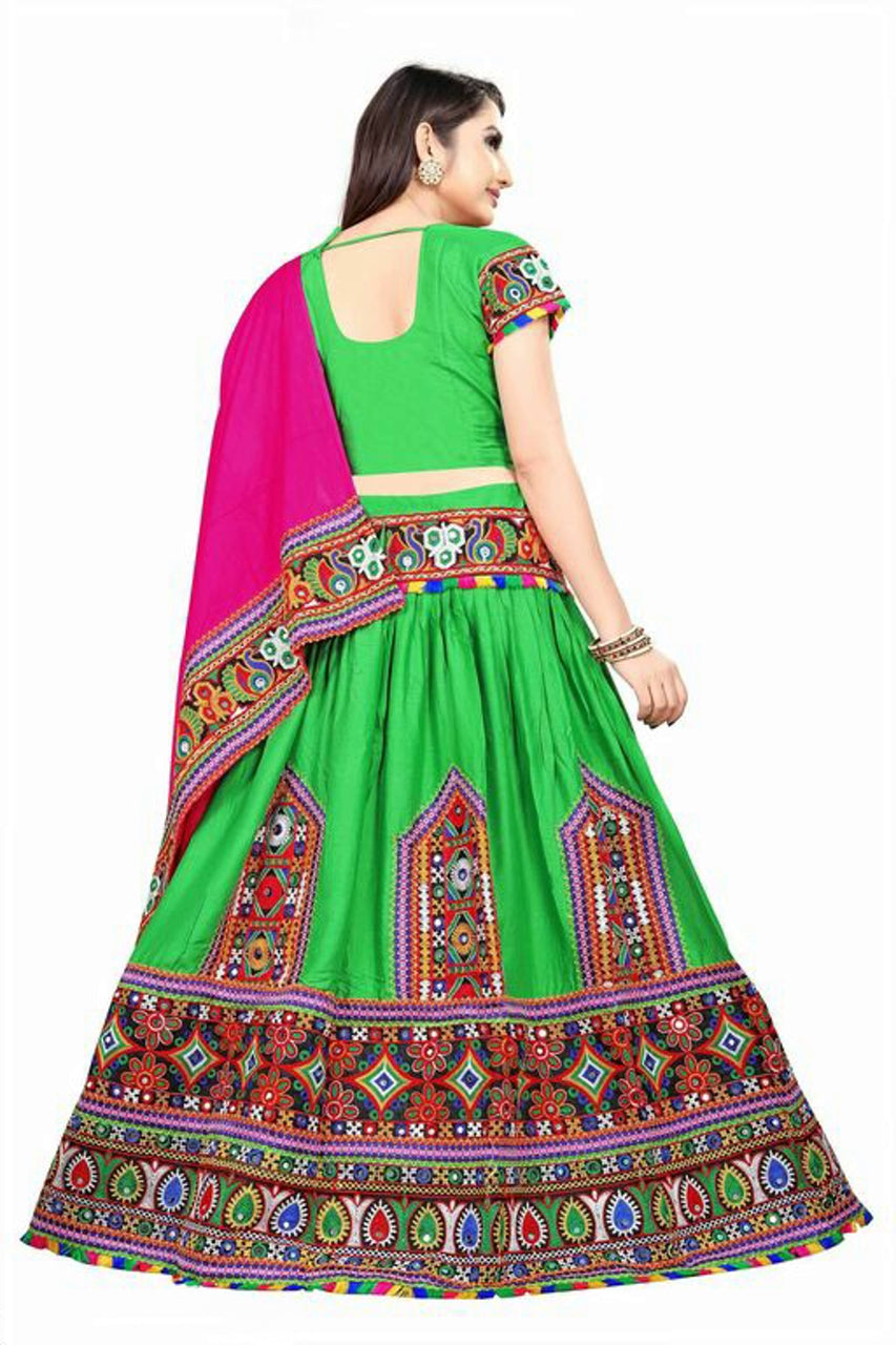 Women's Navratri Green Chanaya Choli with Pink Dupatta