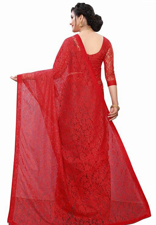 Urban Wardrobe's Super Classy Red Net Saree