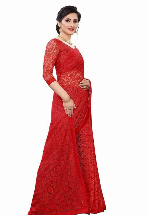 Urban Wardrobe's Super Classy Red Net Saree