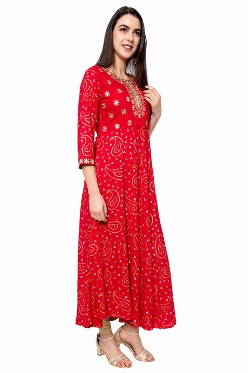 Bandhej Print Gotta Patti A Line Kurta