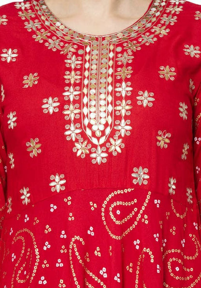 Bandhej Print Gotta Patti A Line Kurta