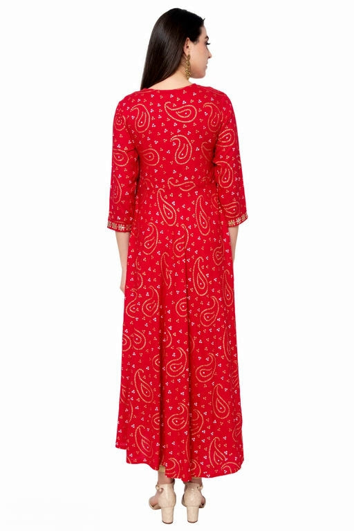 Bandhej Print Gotta Patti A Line Kurta