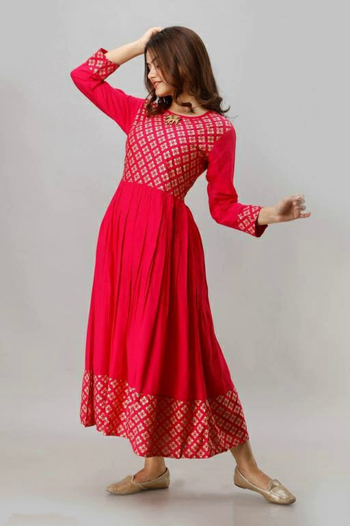 Women's Printed Red Anarkali Kurta