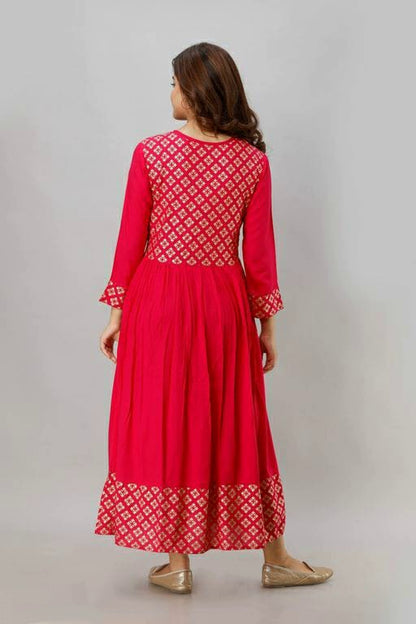 Women's Printed Red Anarkali Kurta