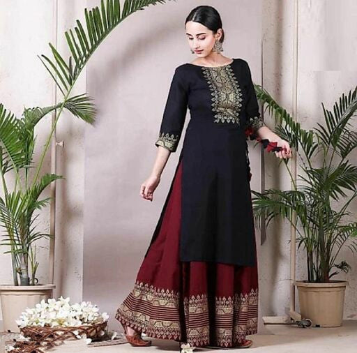 Women's Designer Black Kurta and Lehenga Set