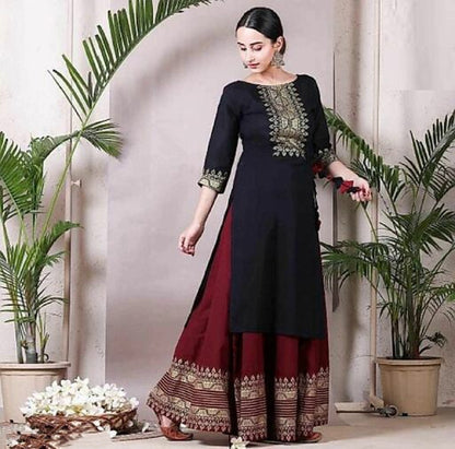 Women's Designer Black Kurta and Lehenga Set