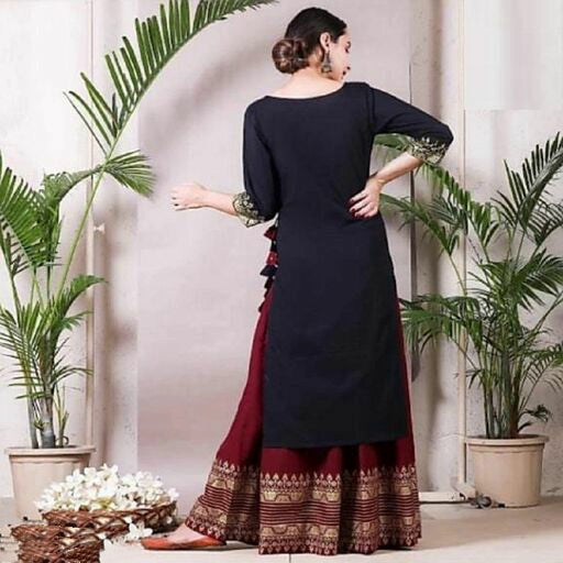Women's Designer Black Kurta and Lehenga Set