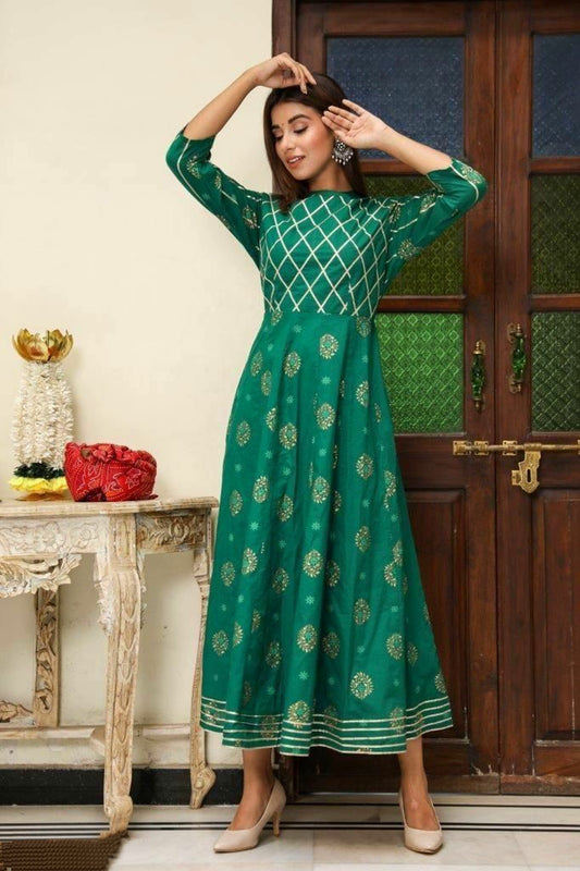 Women's Printed Sea Green Cotton Kurti