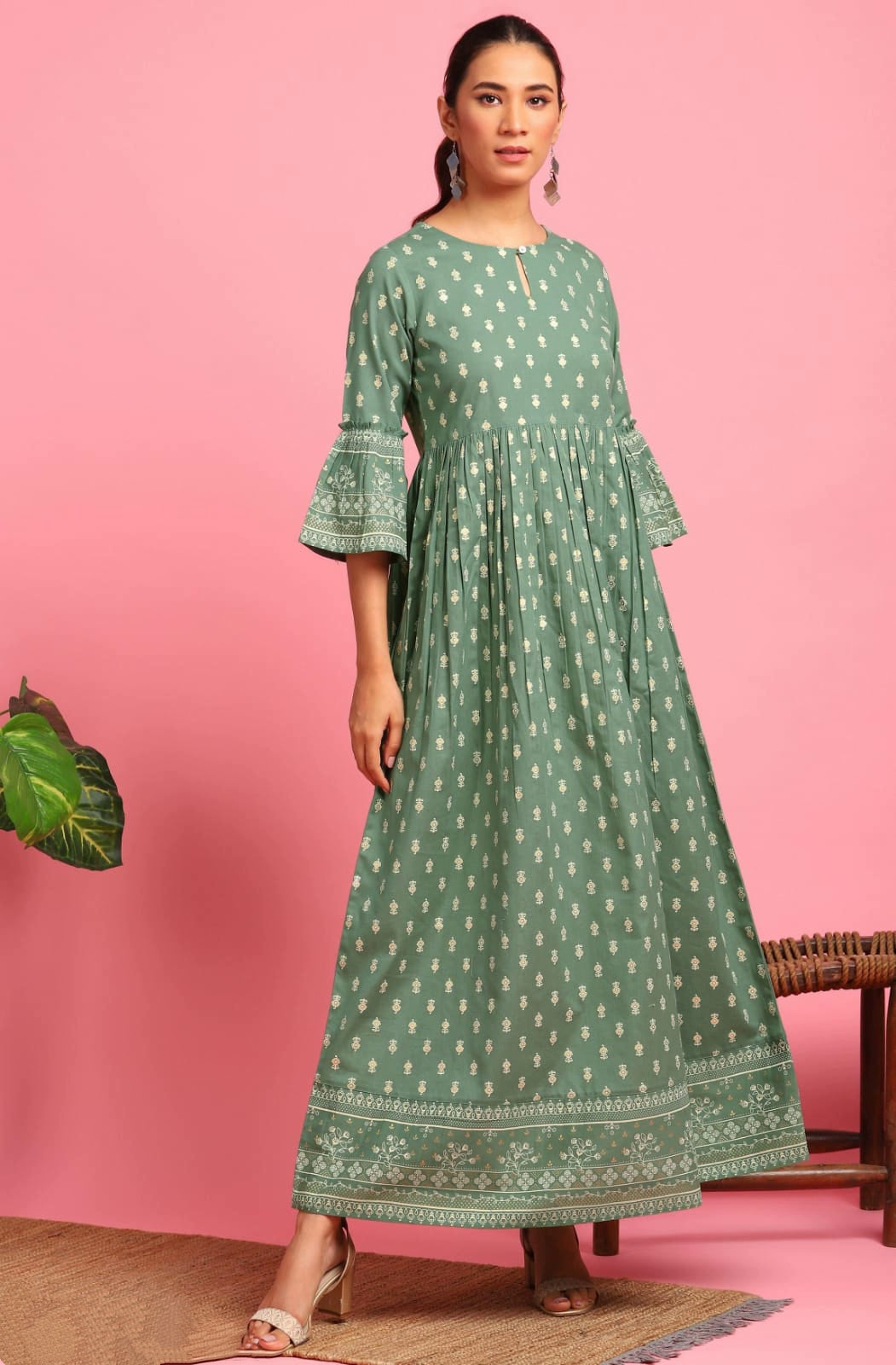 Designer Printed Cotton ALine Dress