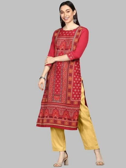Women Plus Size Red & Beige Ethnic Motifs