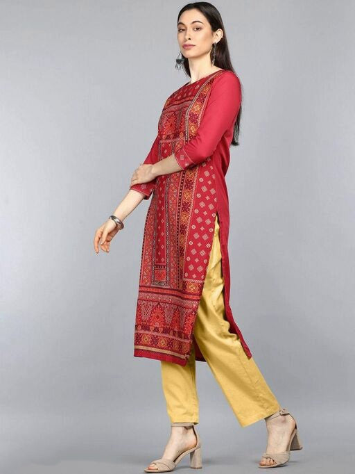 Women Plus Size Red & Beige Ethnic Motifs