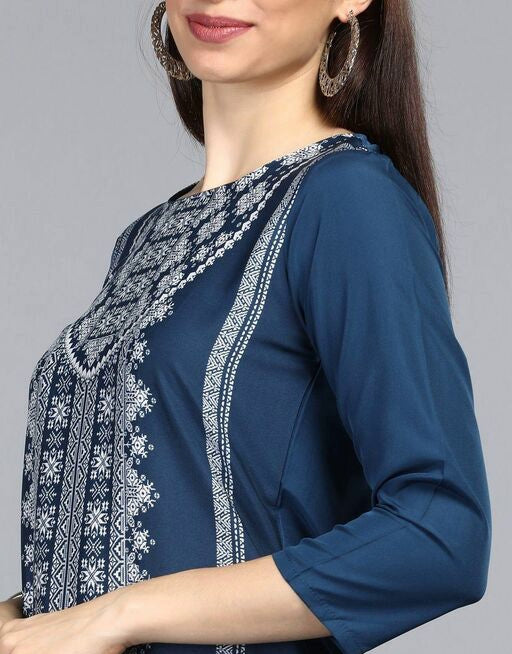 Women Plus Size Blue Ethnic Motifs