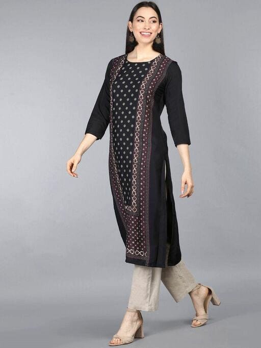 Women Black Block Printed Work Kurta