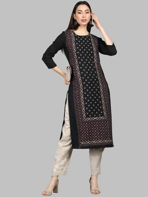 Women Black Block Printed Work Kurta