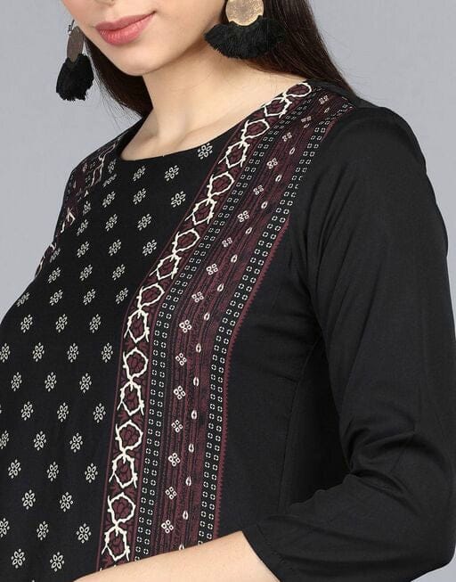 Women Black Block Printed Work Kurta