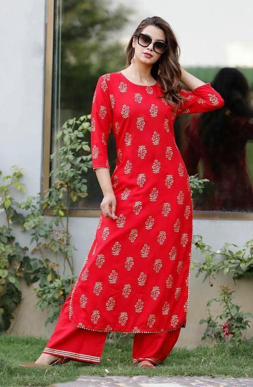 WOMEN'S RAYON PRINTED KURTA SET