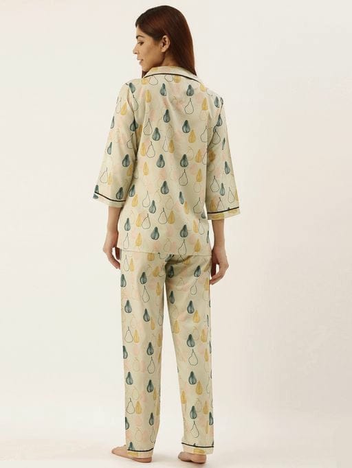 Women's Beige Printed Viscose Rayon Lounge Wear