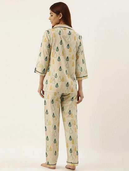 Women's Beige Printed Viscose Rayon Lounge Wear