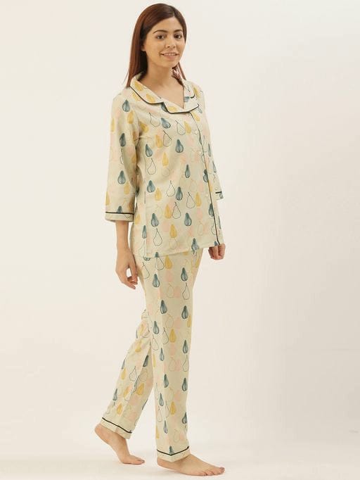 Women's Beige Printed Viscose Rayon Lounge Wear