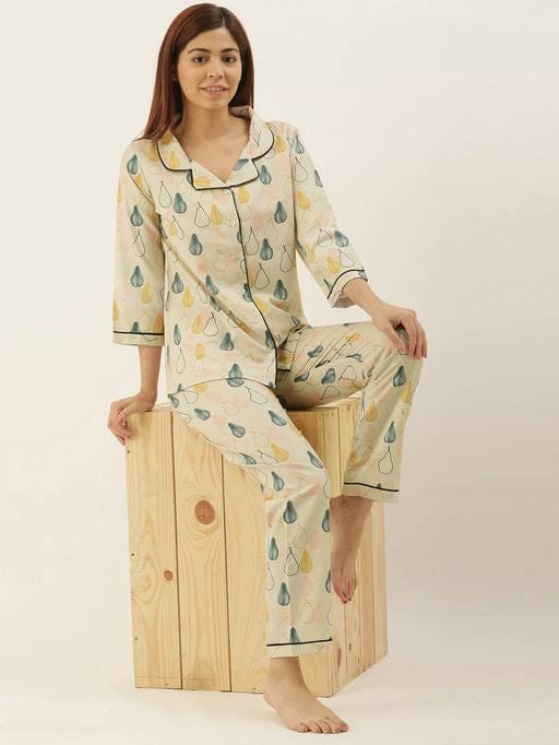 Women's Beige Printed Viscose Rayon Lounge Wear