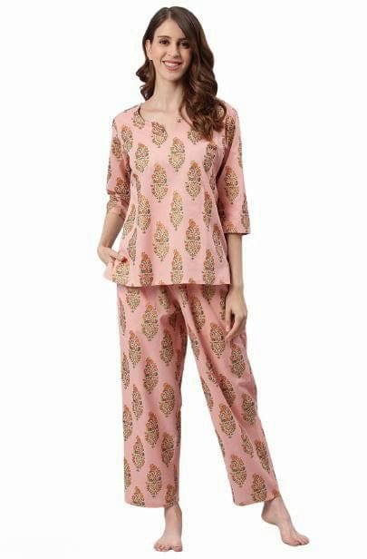 Women's Orange Cotton Printed Lounge Wear