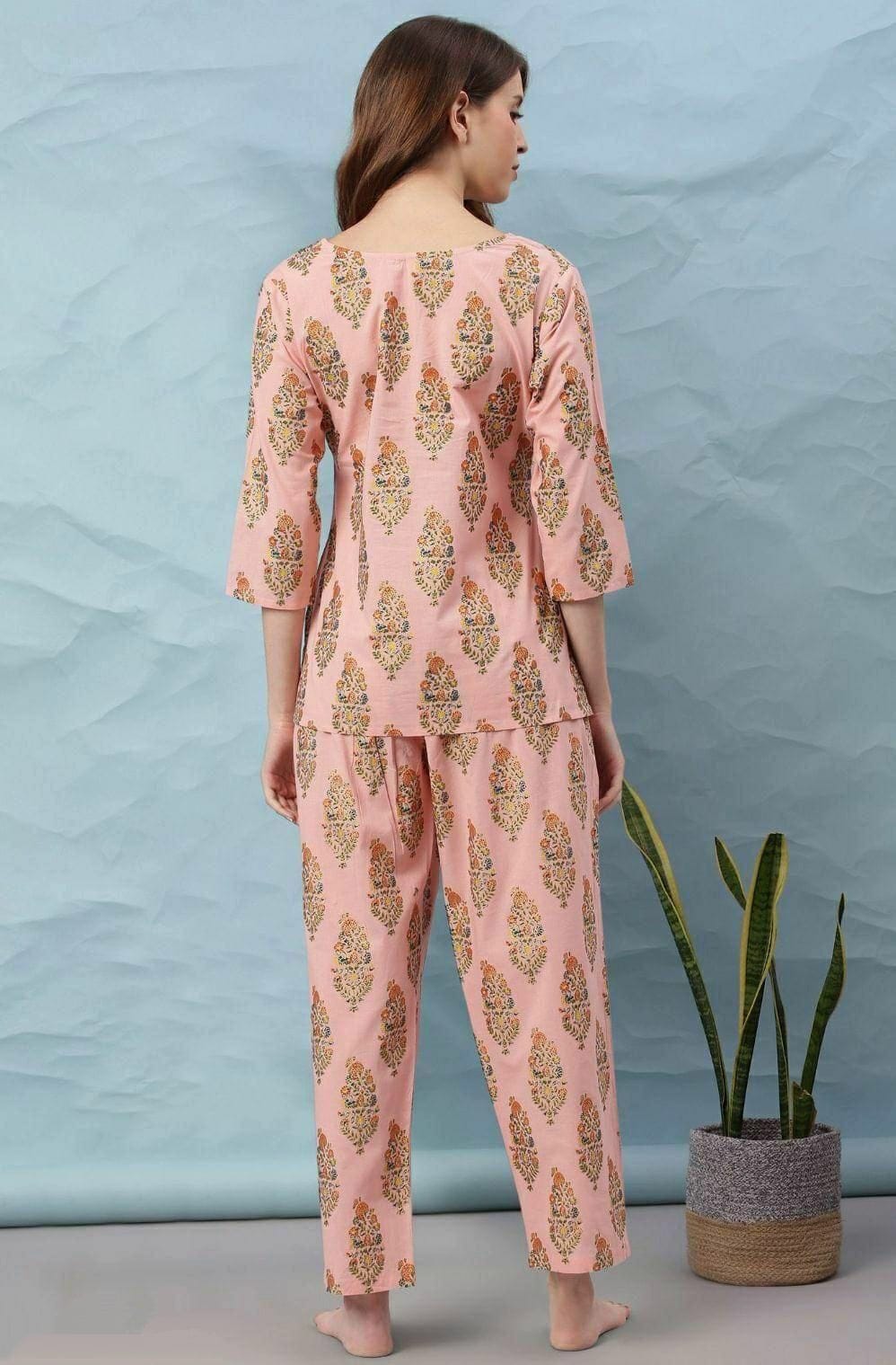 Women's Orange Cotton Printed Lounge Wear