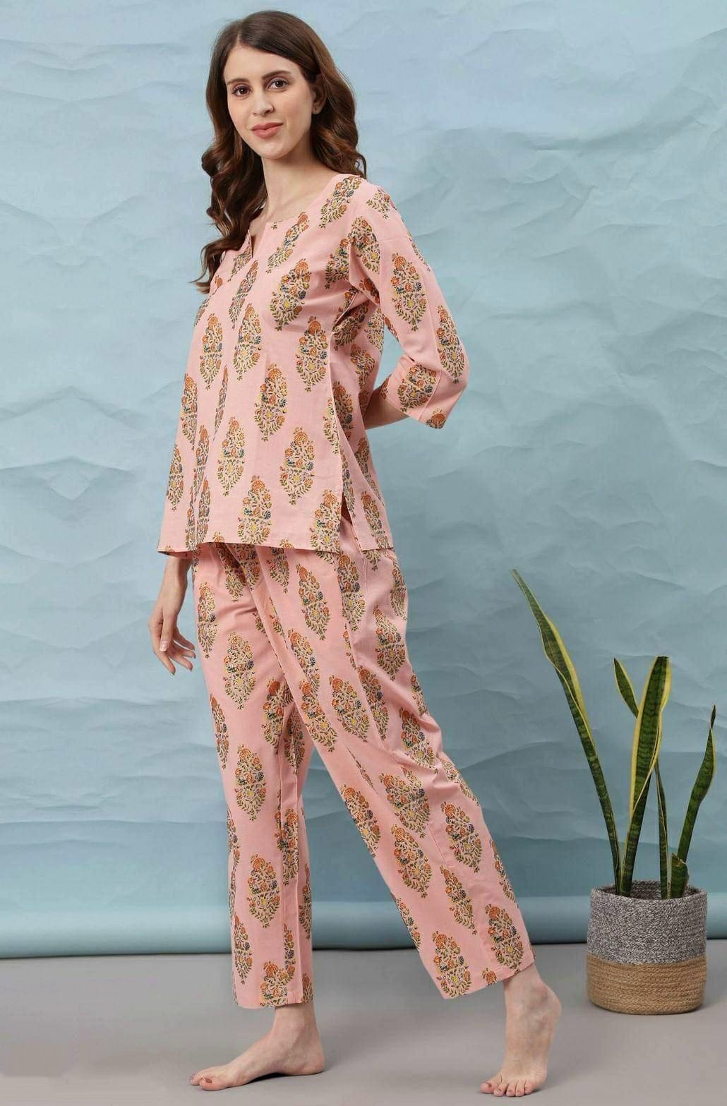 Women's Orange Cotton Printed Lounge Wear